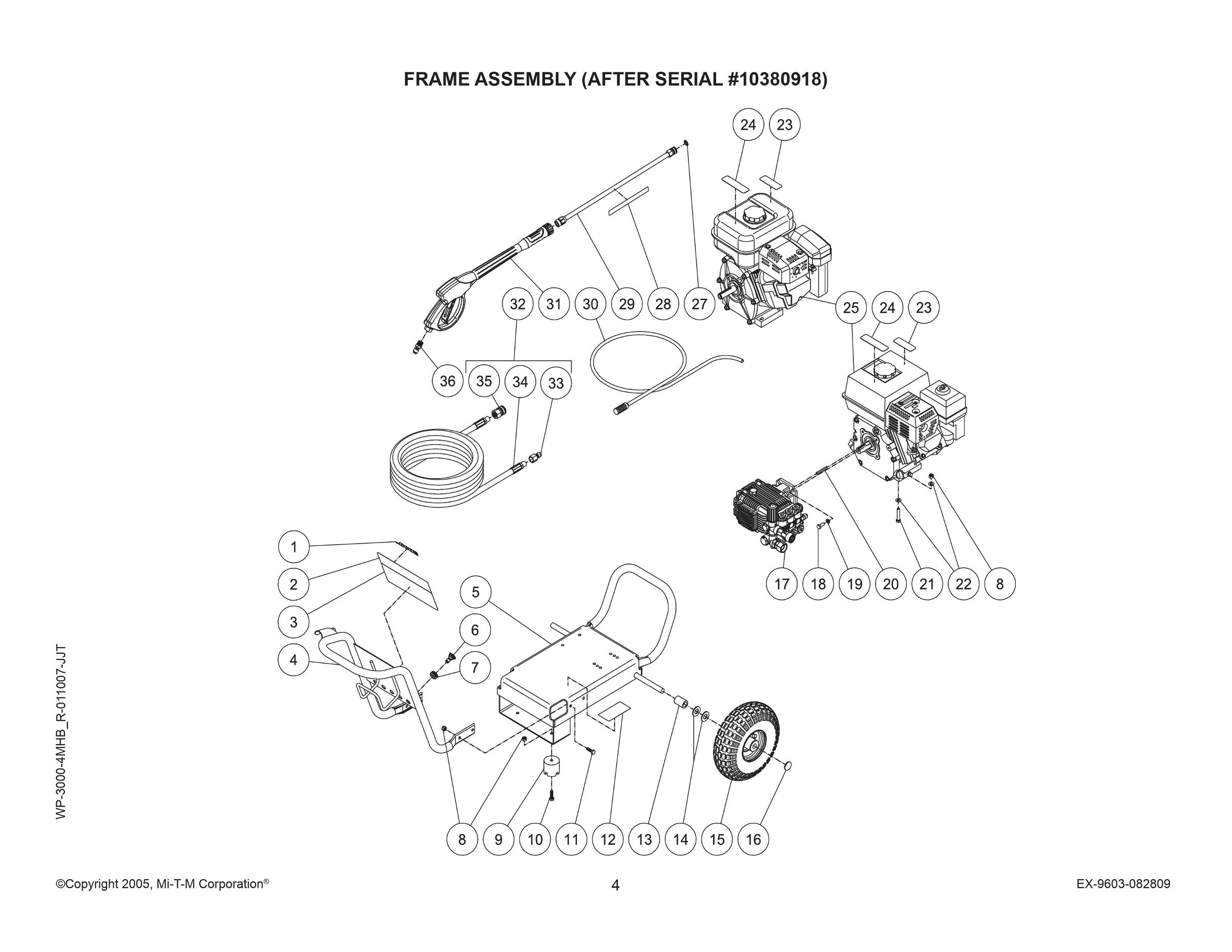 WP-3000-4MHB & RB Pressure washer breakdowns, repair kits, pumps & owners manual